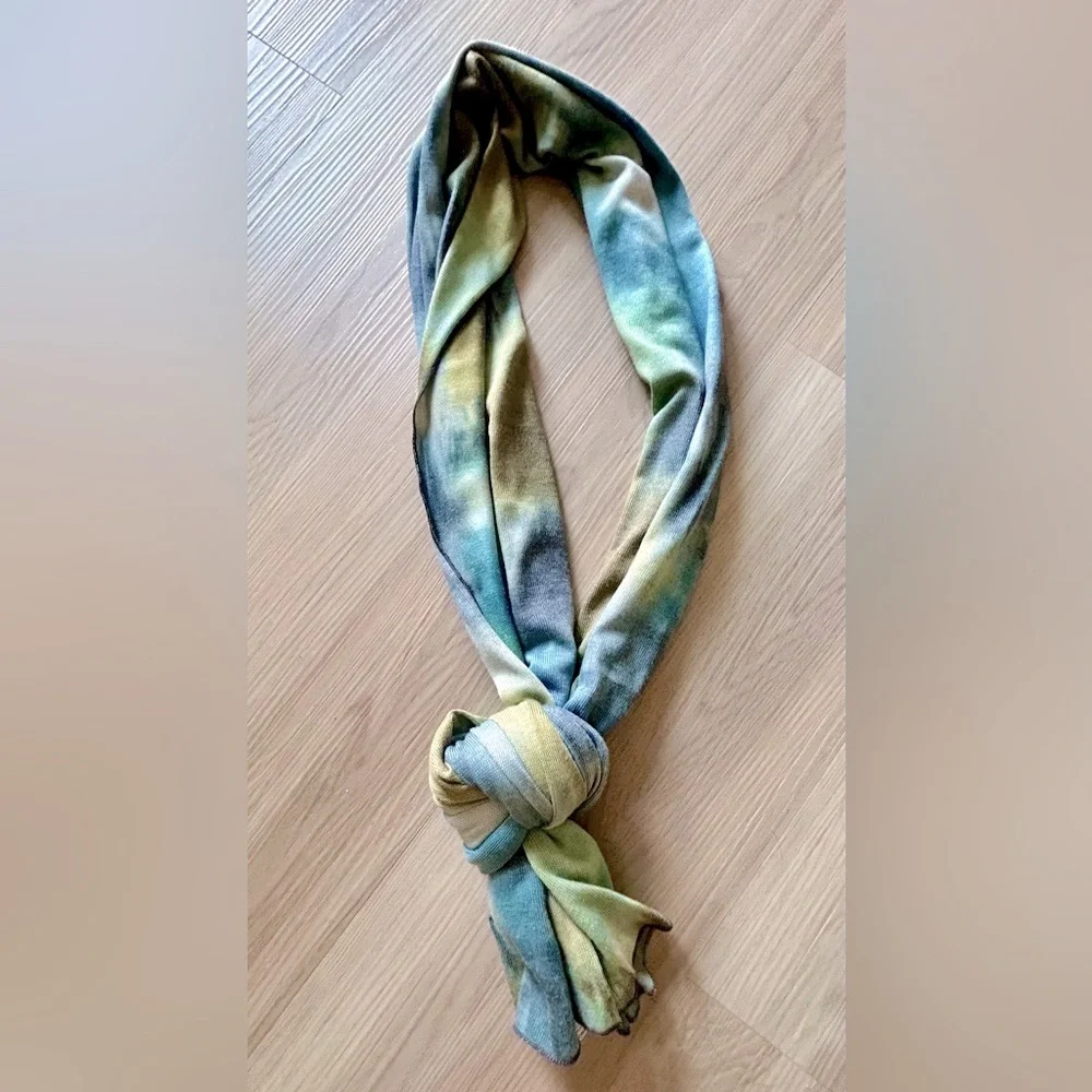 Scarf Tie Dye Watercolor Blues Greens Tan USA Made NWOT Art Shawl Wrap
